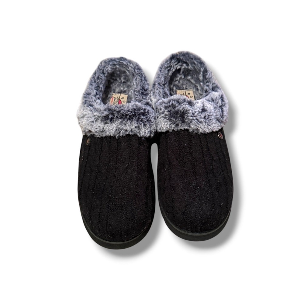 Skechers BOBS Keepsakes Slippers Womens 7 Black Cable Knit Faux Fur Memory Foam - Picture 2 of 8